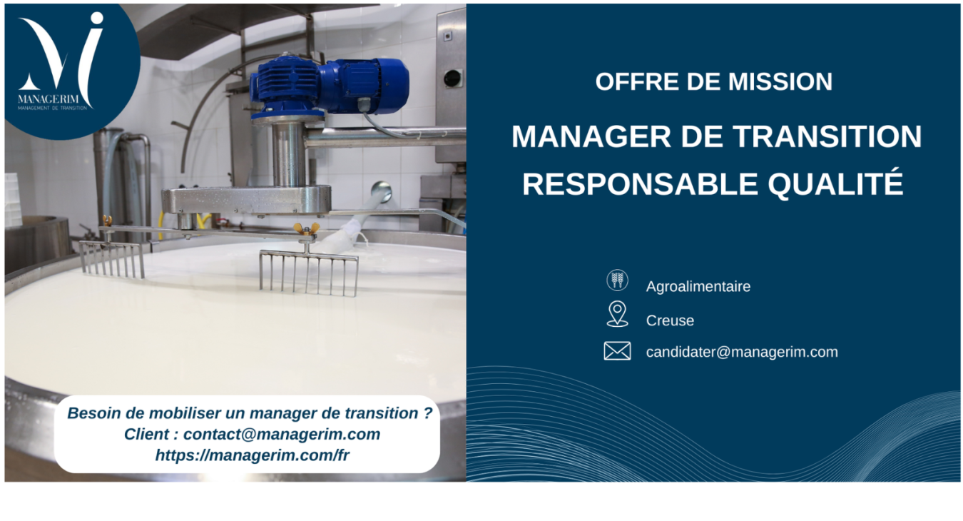 Management de Transition Responsable Qualité Secteur Agroalimentaire MANAGERIM