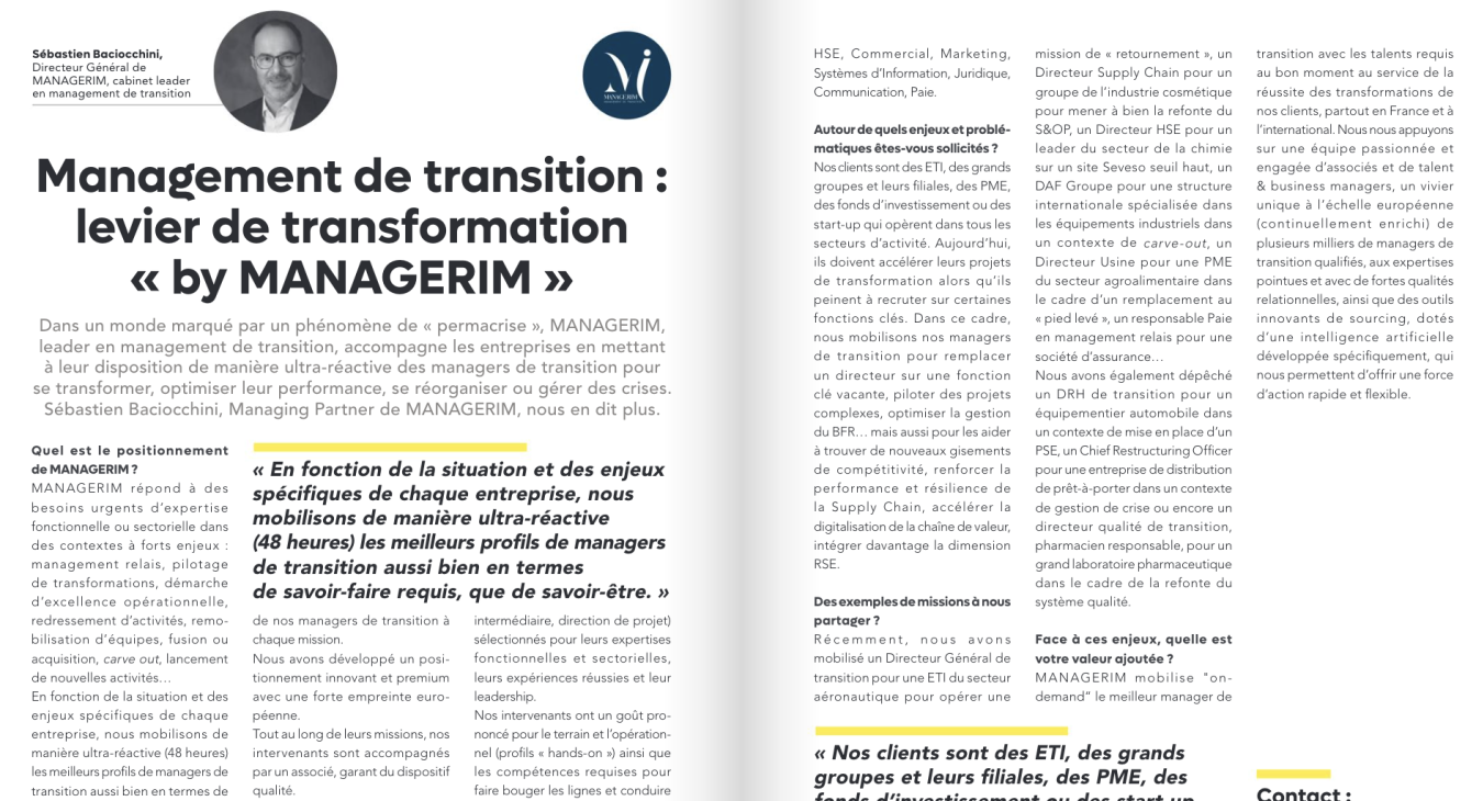 Levier de transformation management de transition MANAGERIM