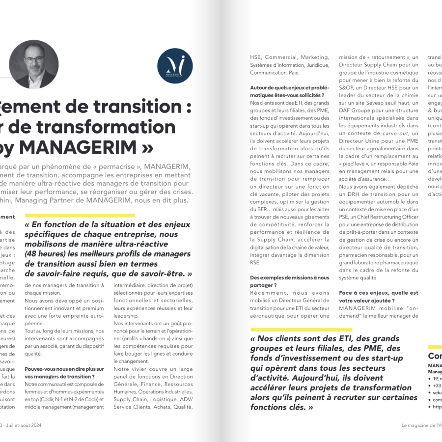 Levier de transformation management de transition MANAGERIM