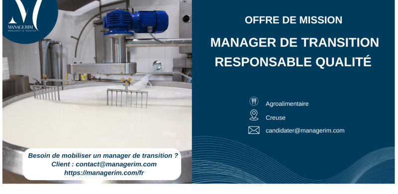 Management de Transition Responsable Qualité Secteur Agroalimentaire MANAGERIM